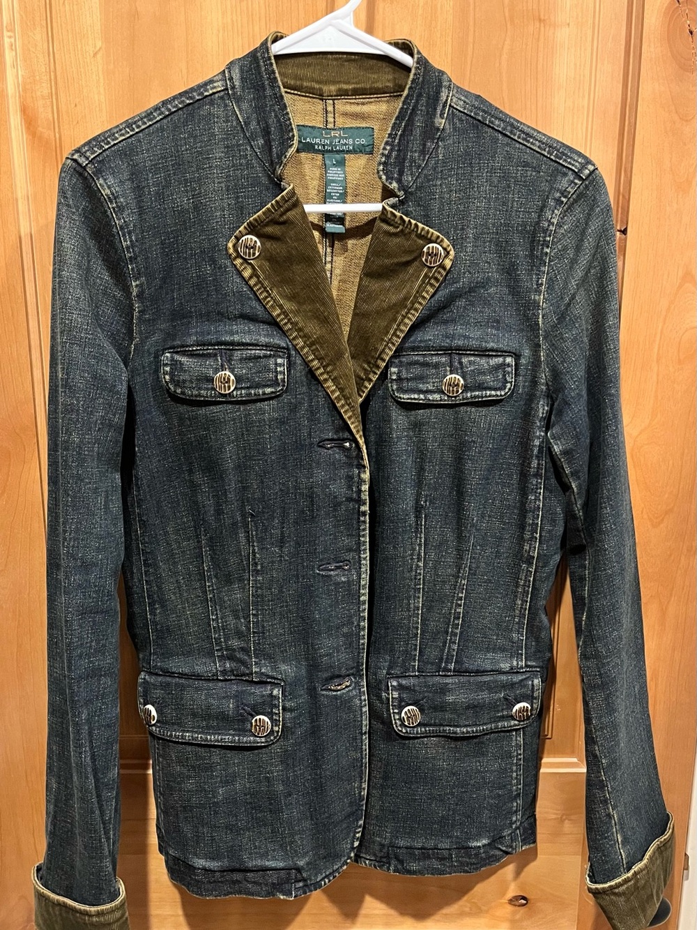 Lauren Ralph Lauren Denim Military-Style Jacket with Olive Corduroy Trim